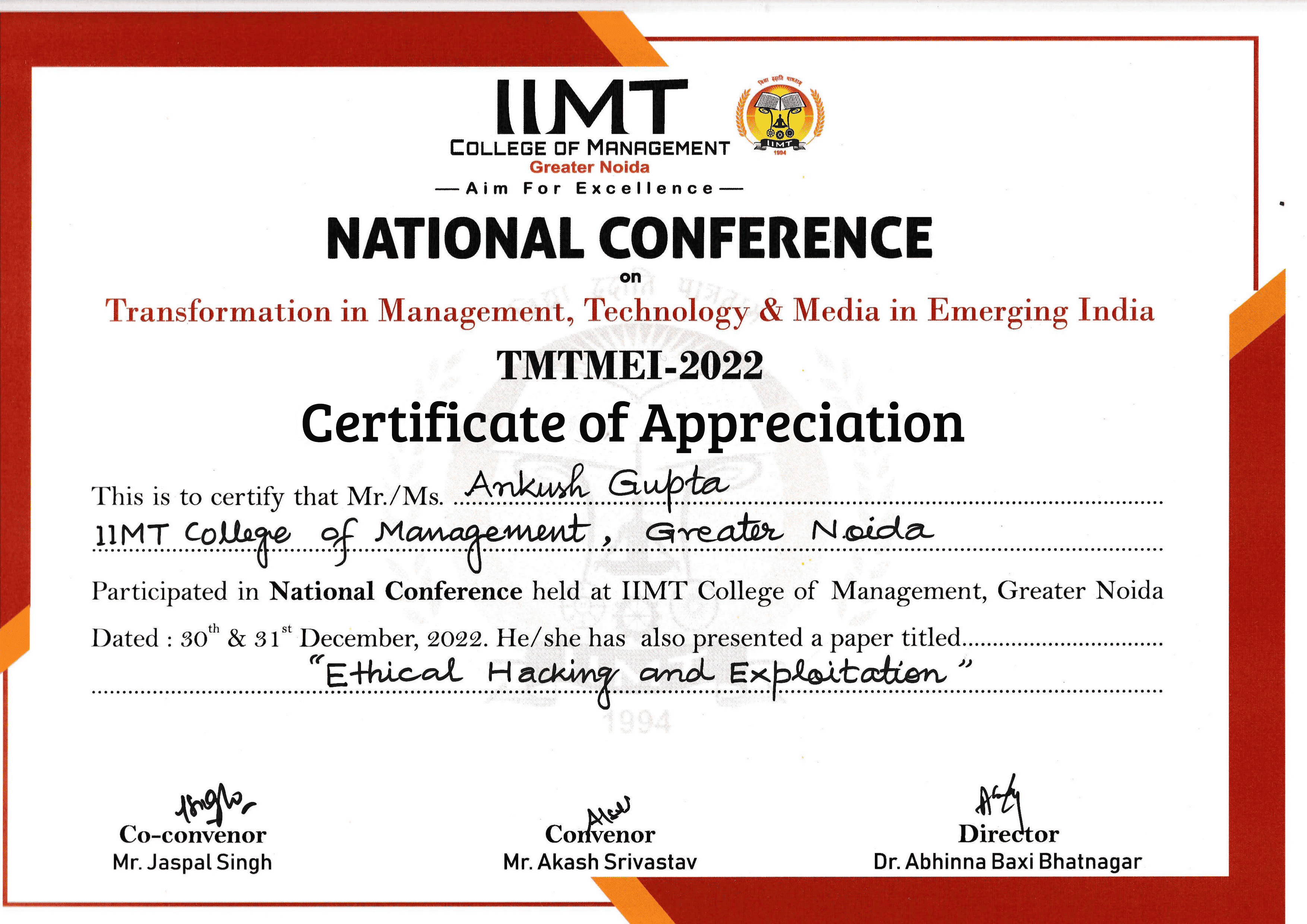 National Conference TMTMEI - 2022