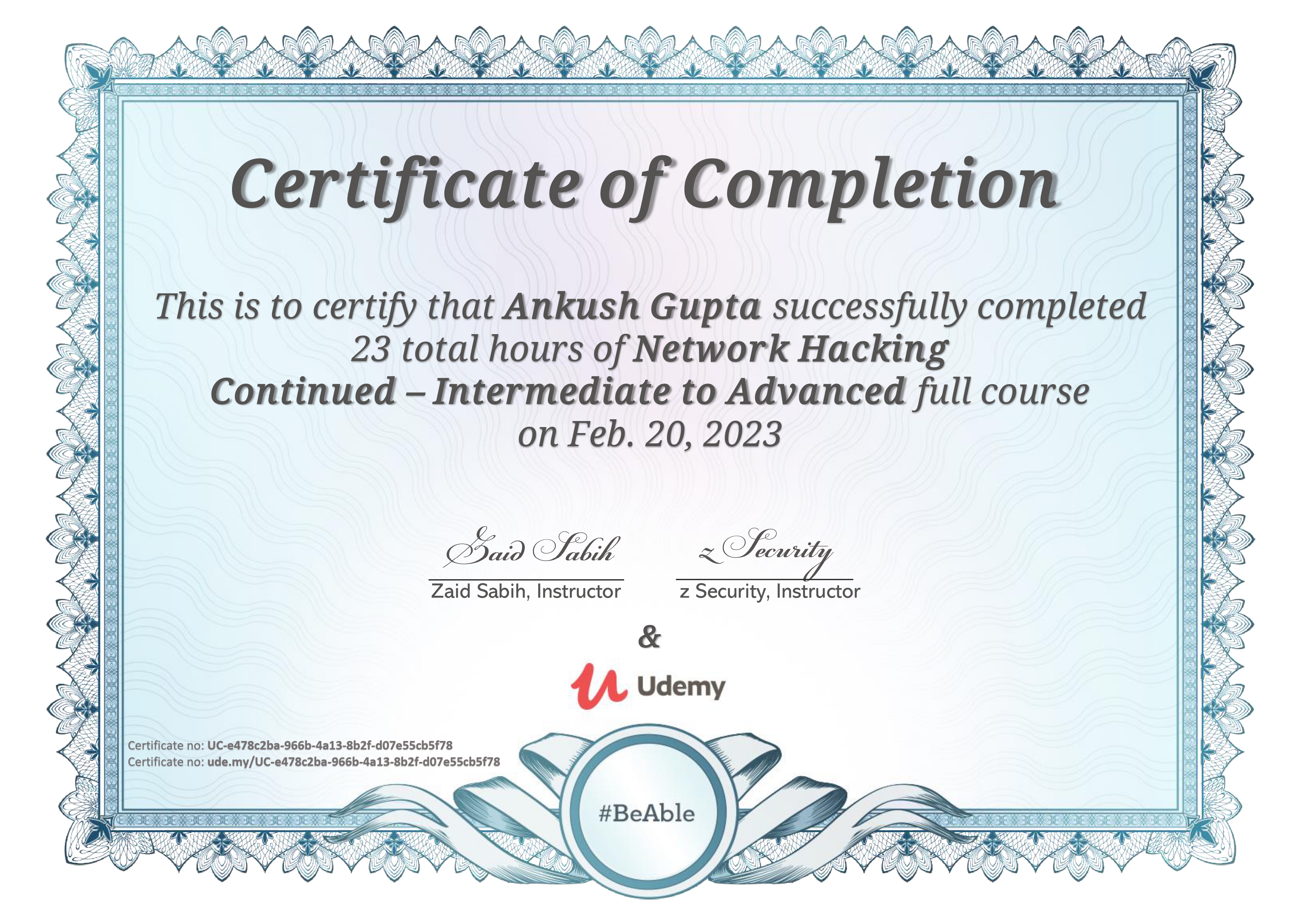 Udemy Certificate - (Network Hacking Continued)